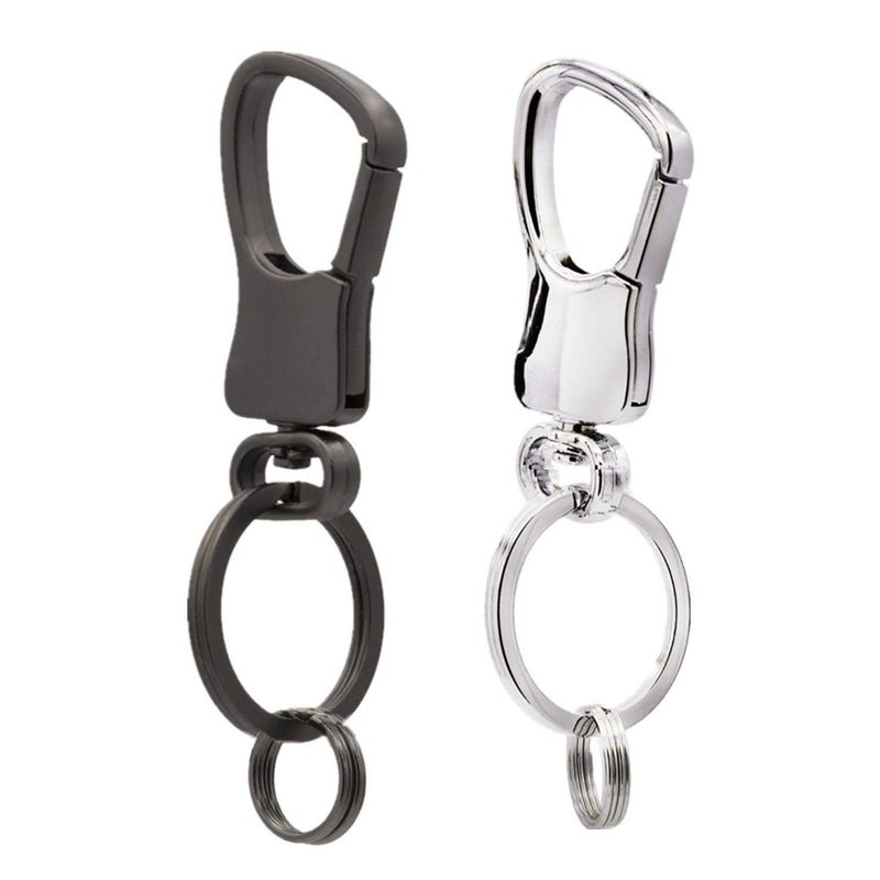 feb.7 Carabiners Key Car Keychain for Men and Women with 2 Key Rings Stainless Steel Metal Quick Release Holder for Belt - (Set of 2, Black & Sliver) - Image 1